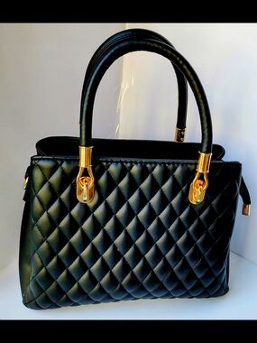 Black Satchel YNS Generic Black Quilted Satchel with Gold Hardware